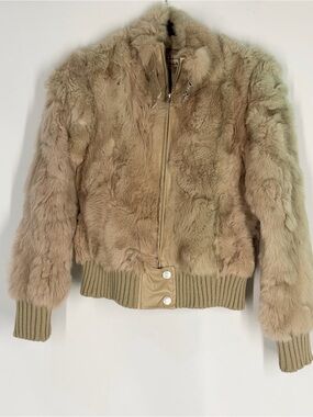 Beige Faux Fur Bomber Jacket - Unbranded